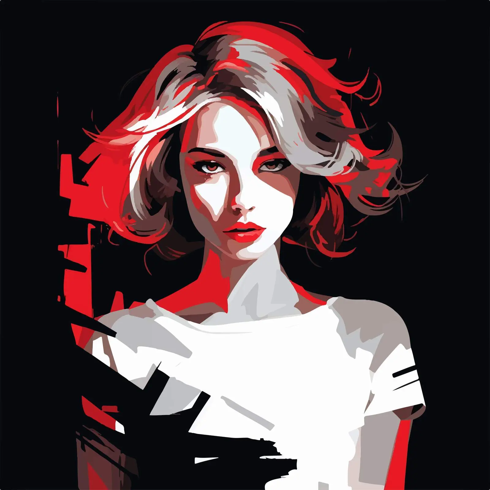 Minimalistic Portrait of a Girl in Red and White — free download from Dotvec