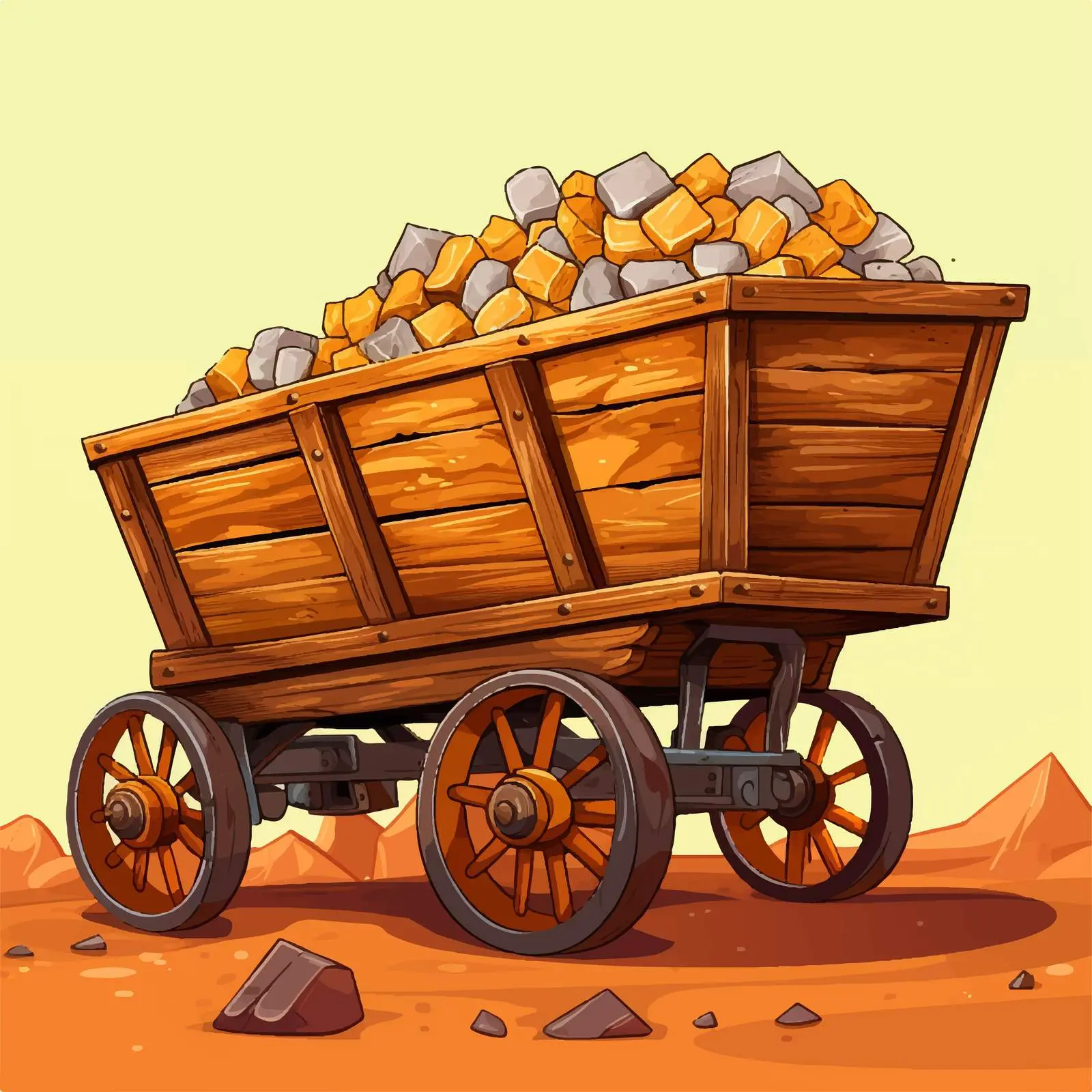 Mining Objects on Wooden Wagon Illustration — free download from Dotvec