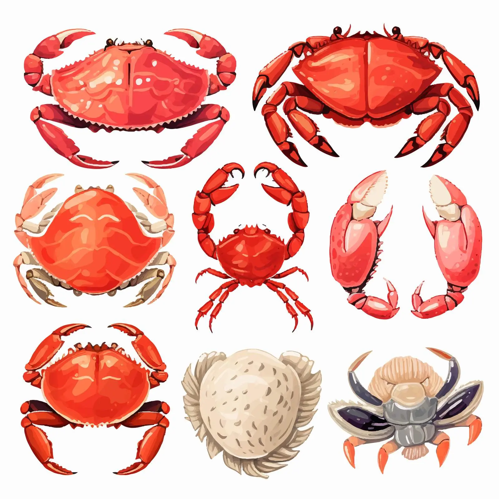Mitten Crab Vector Illustrations Set – free monochrome design image from Dotvec