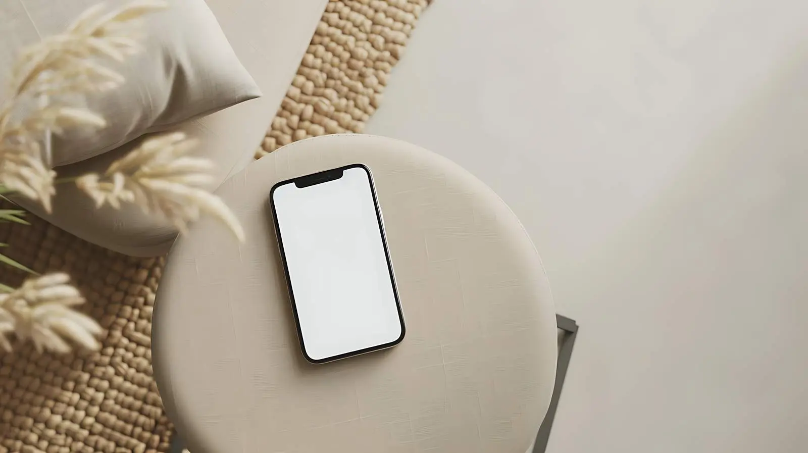 Mobile Phone on Beige Stool Flat Lay — free download from Dotvec