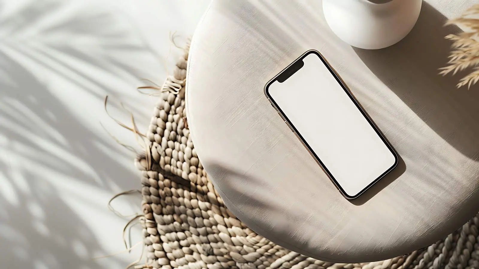 Mobile Phone on Beige Stool Flat Lay Photography — free download from Dotvec