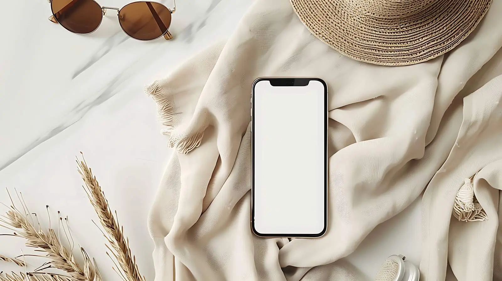 Mobile Phone with Blank Screen and Straw Hat — free download from Dotvec