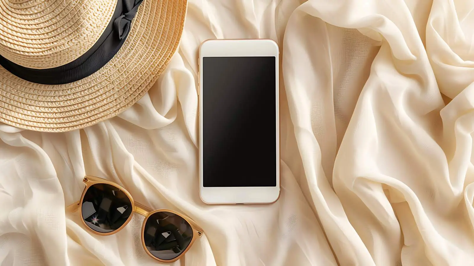 Mobile Phone with Blank Screen and Straw Hat — free download from Dotvec