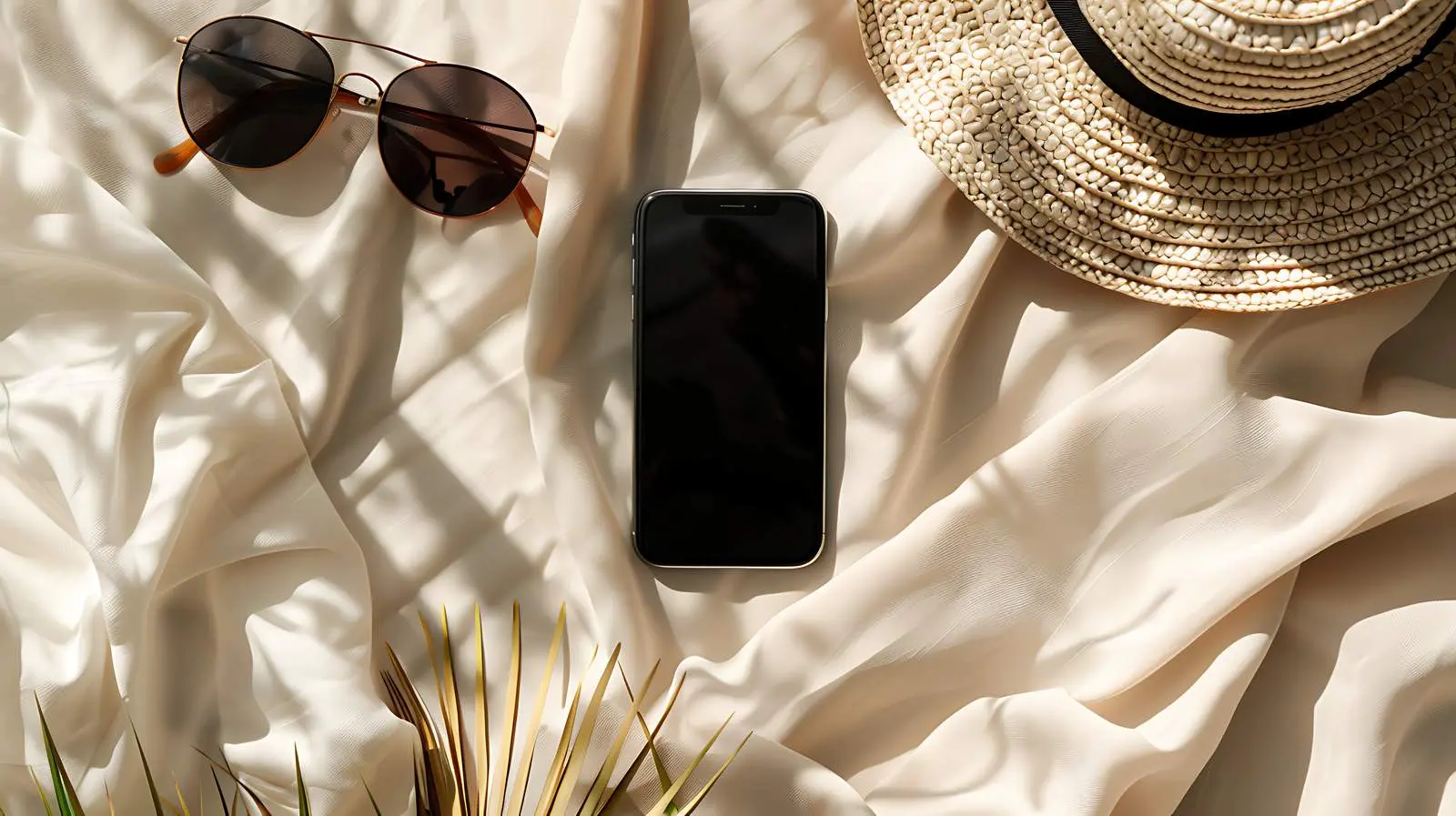 Mobile Phone with Blank Screen and Straw Hat — free download from Dotvec
