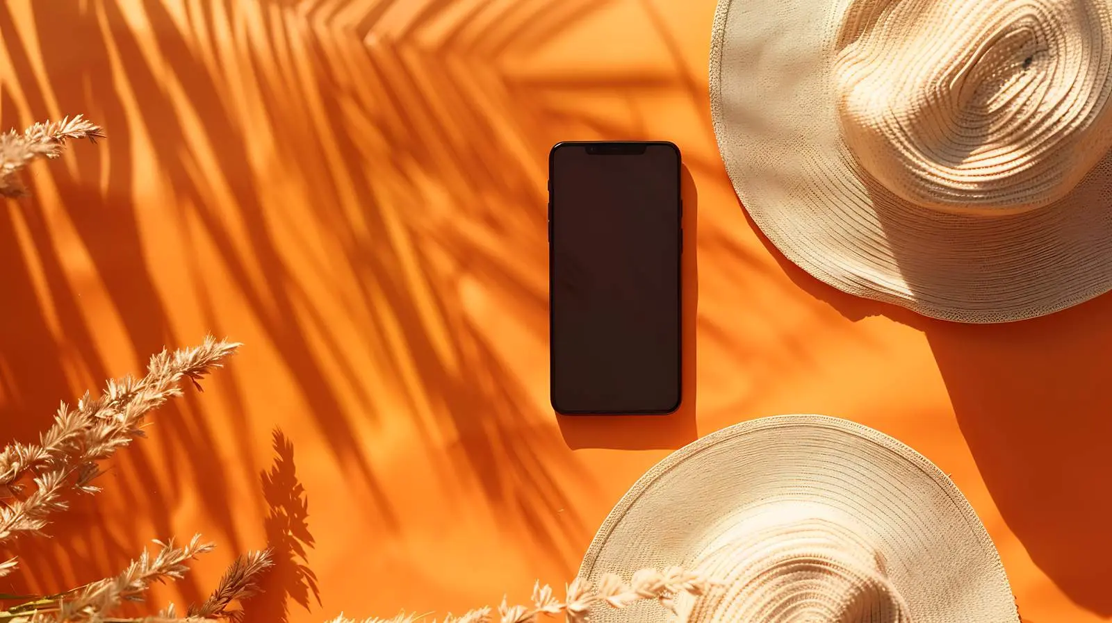Mobile Phone with Blank Screen and Straw Hat — free download from Dotvec