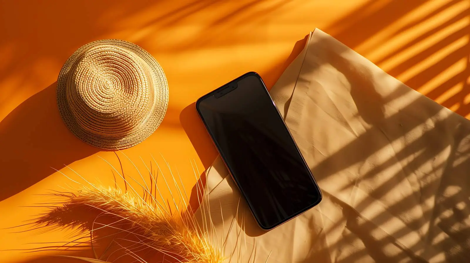 Mobile Phone with Blank Screen and Straw Hat — free download from Dotvec