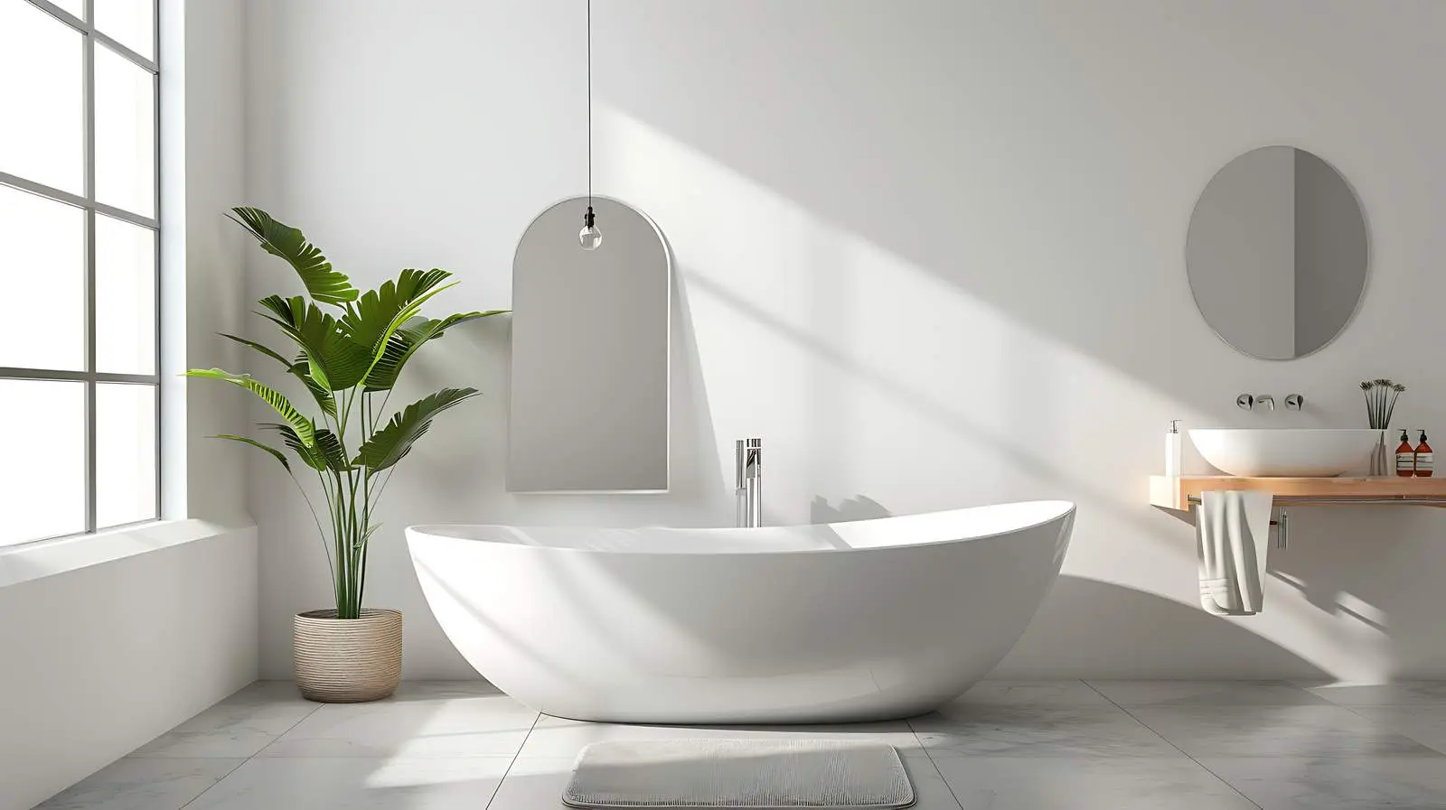 Sunlit Modern Bathroom Interior with Shadows – free bathroom aesthetics image from Dotvec