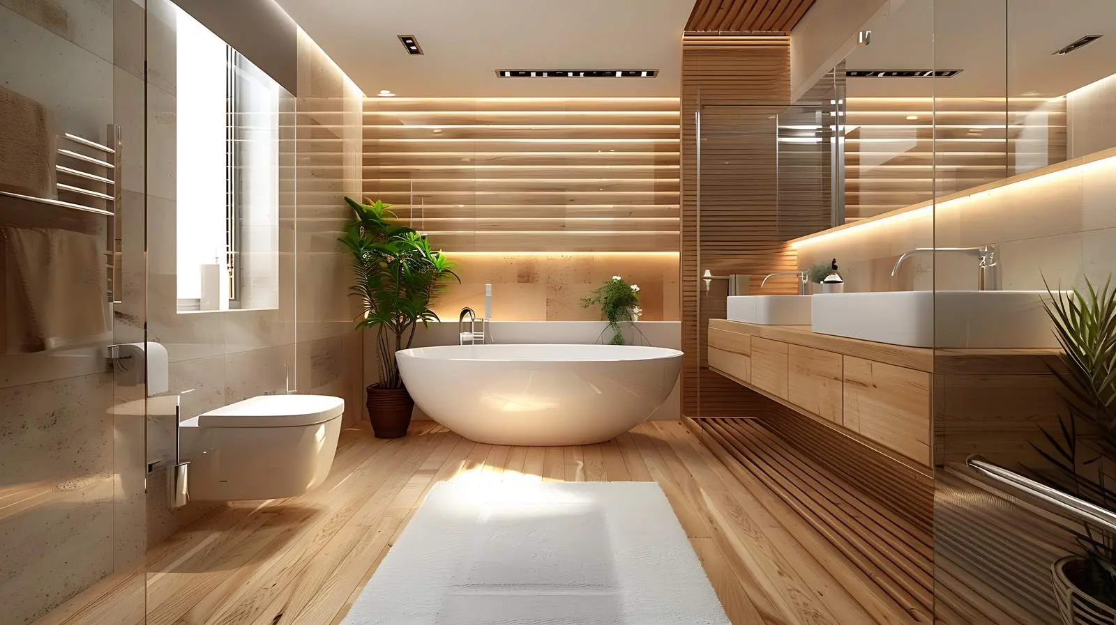 Modern Bathroom Interior with Sunlight Shadows — free download from Dotvec