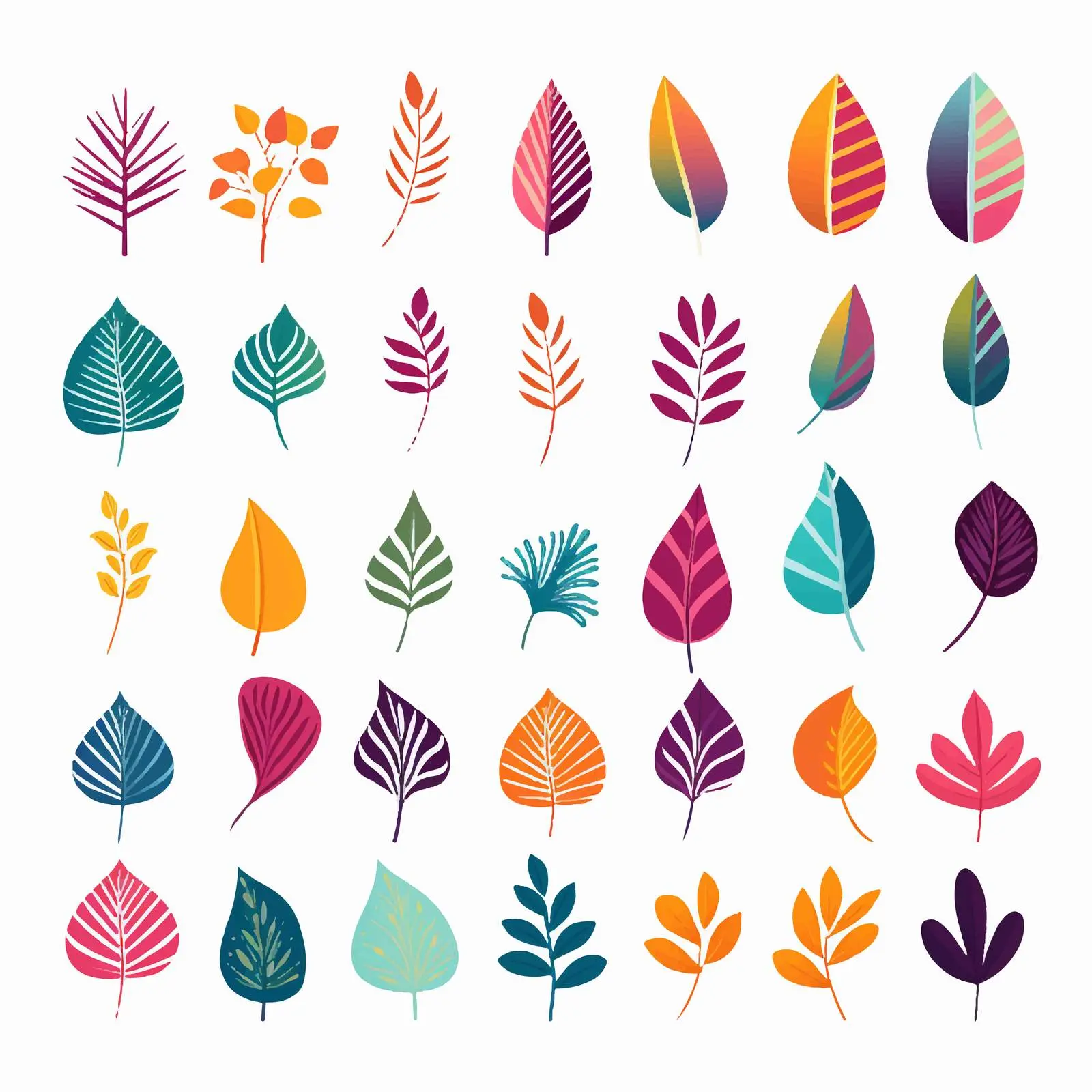 Modern Colorful Tropical Leaves Silhouettes Clip Art – free graphics pack image from Dotvec