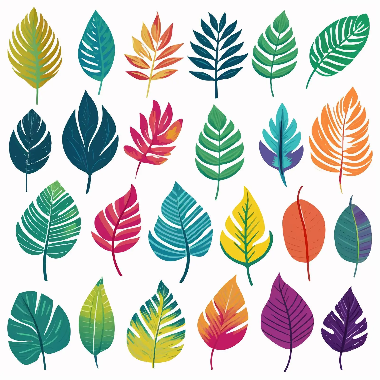 Colorful Tropical Leaves Silhouette Clip Art Set — free download from Dotvec