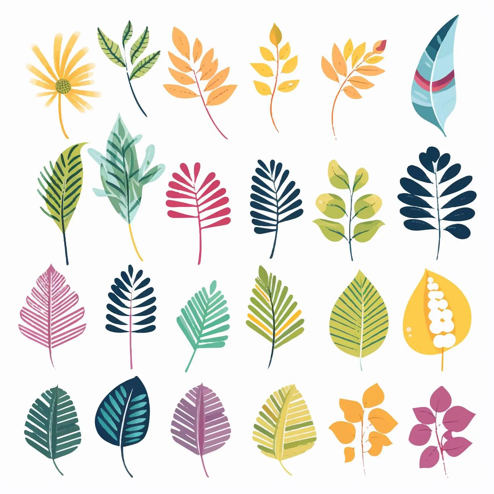 Colorful Tropical Leaves Silhouettes Vector Set – free background vector image from Dotvec