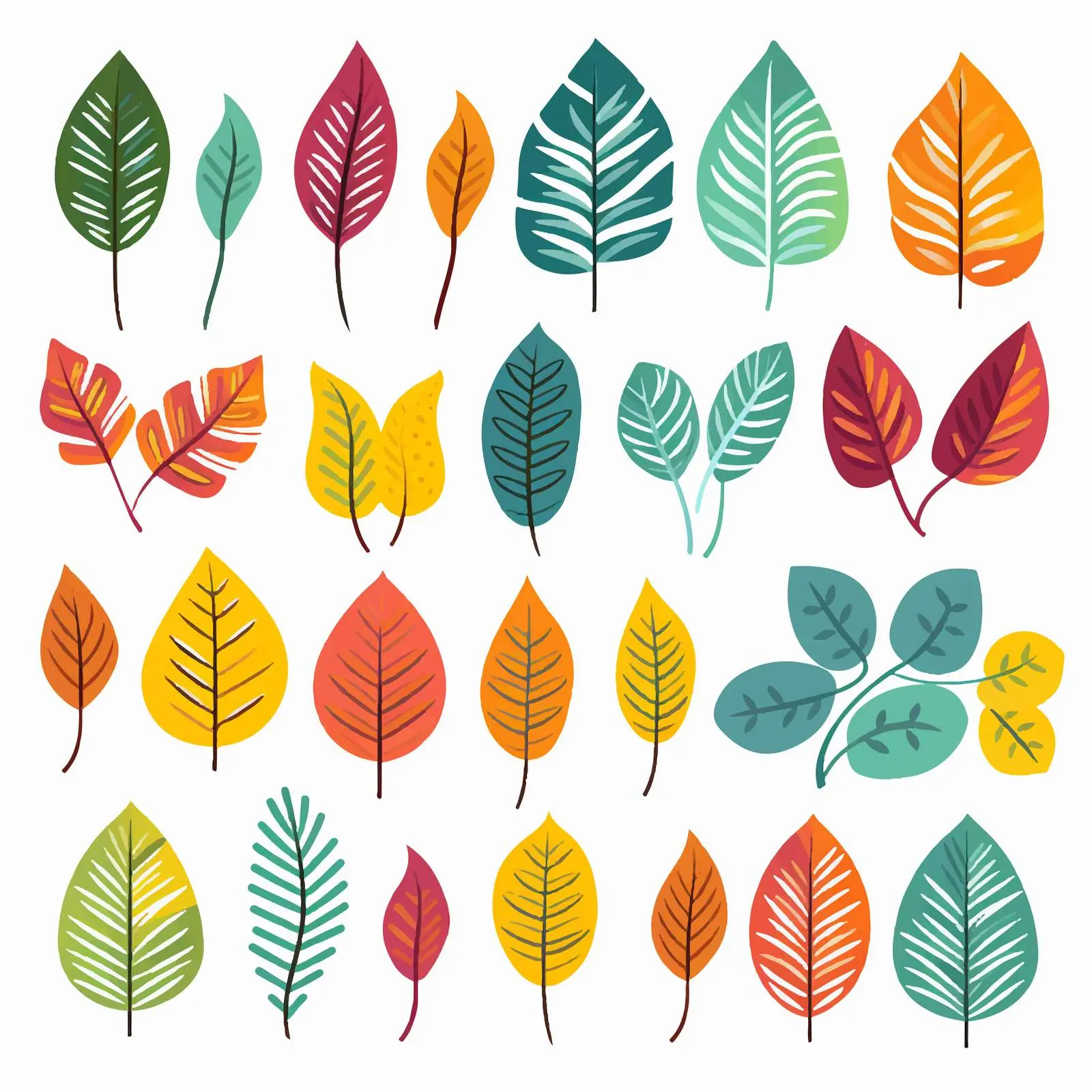 Colorful Tropical Leaf Silhouettes Clip Art Set – free printable vector image from Dotvec