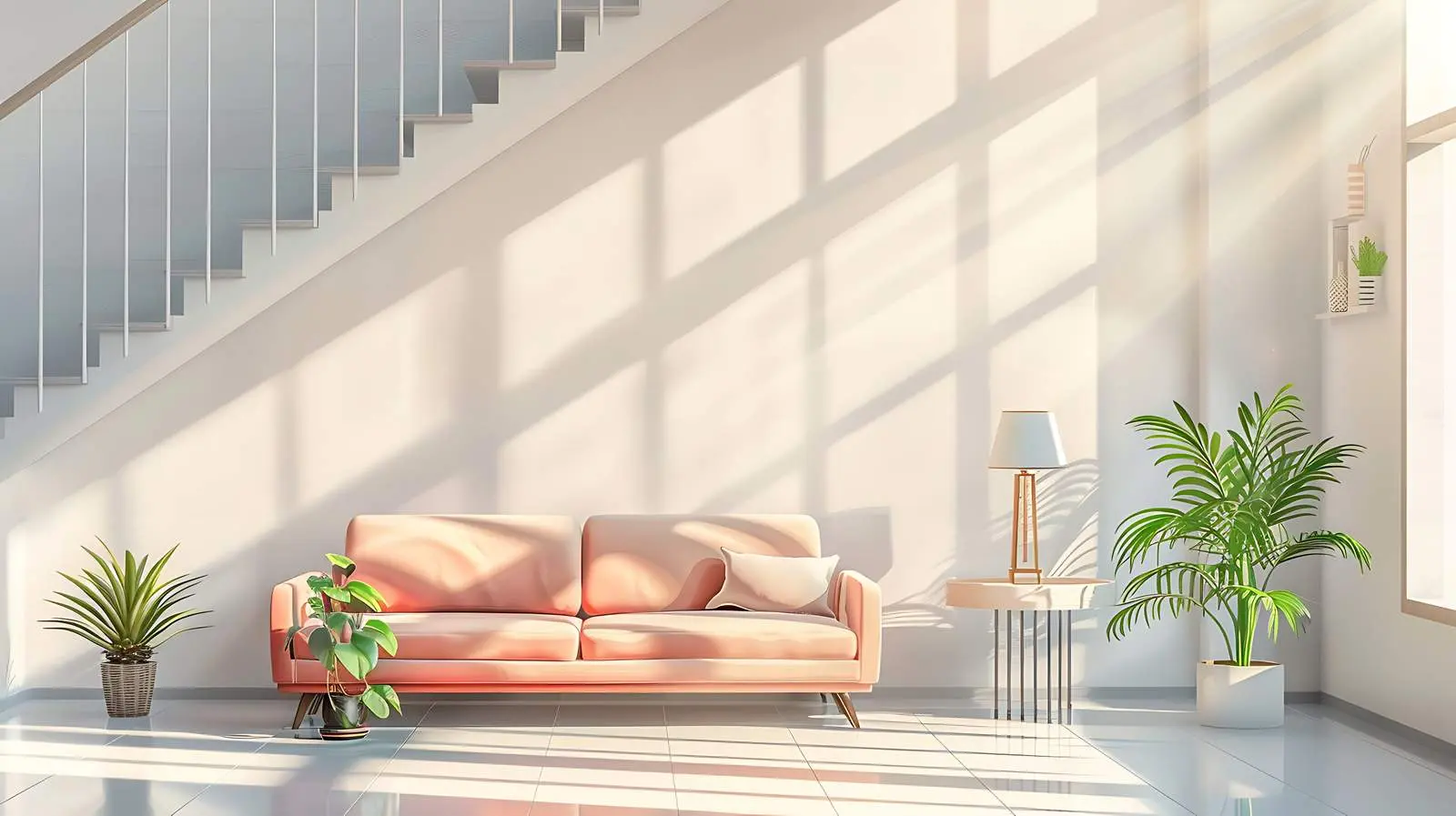 Contemporary Living Room with Sofa and Staircase – free inviting space image from Dotvec