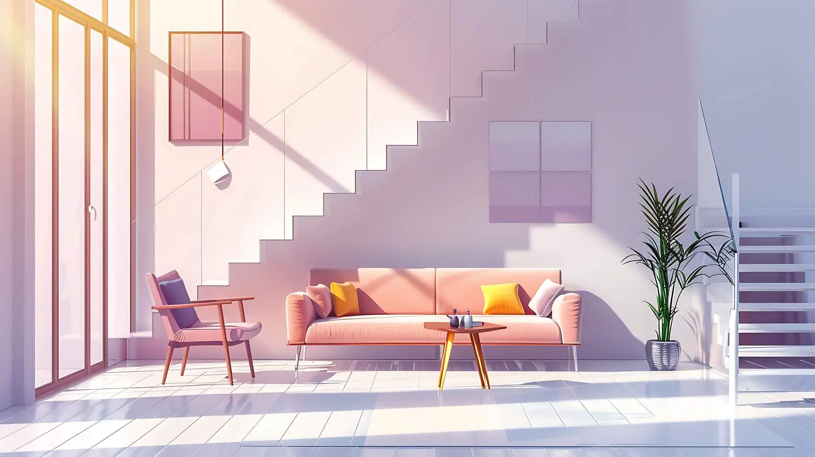 Modern Home Interior with Sofa and Staircase — free download from Dotvec