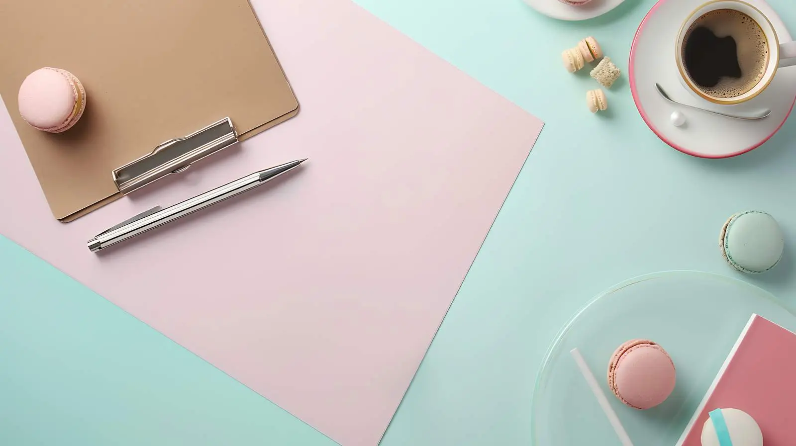 Stylish Home Office Desk Setup with Macaroons — free download from Dotvec