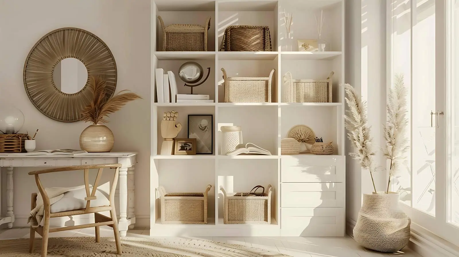 Modern Home Office Interior Design with White Shelves — free download from Dotvec