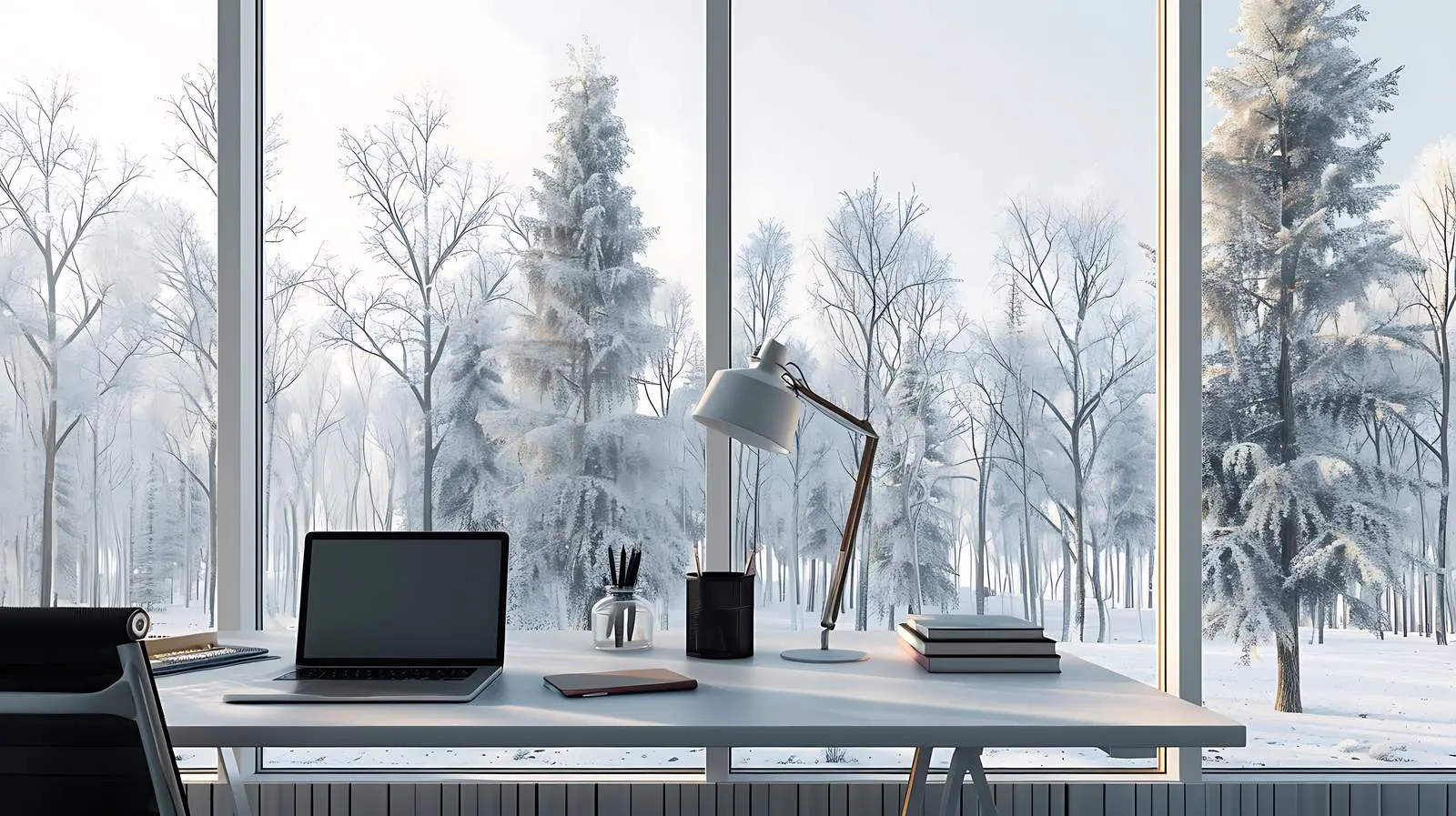 Modern Home Office Workspace with Laptop and Lamp — free download from Dotvec