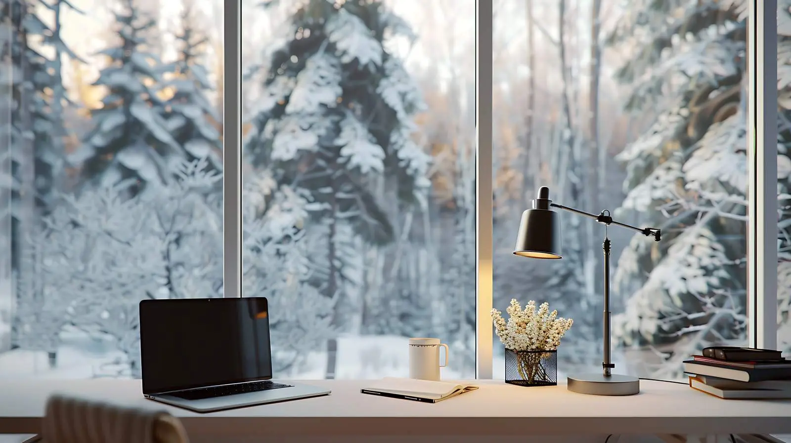 Contemporary Home Office Workspace with Laptop and Lamp — free download from Dotvec