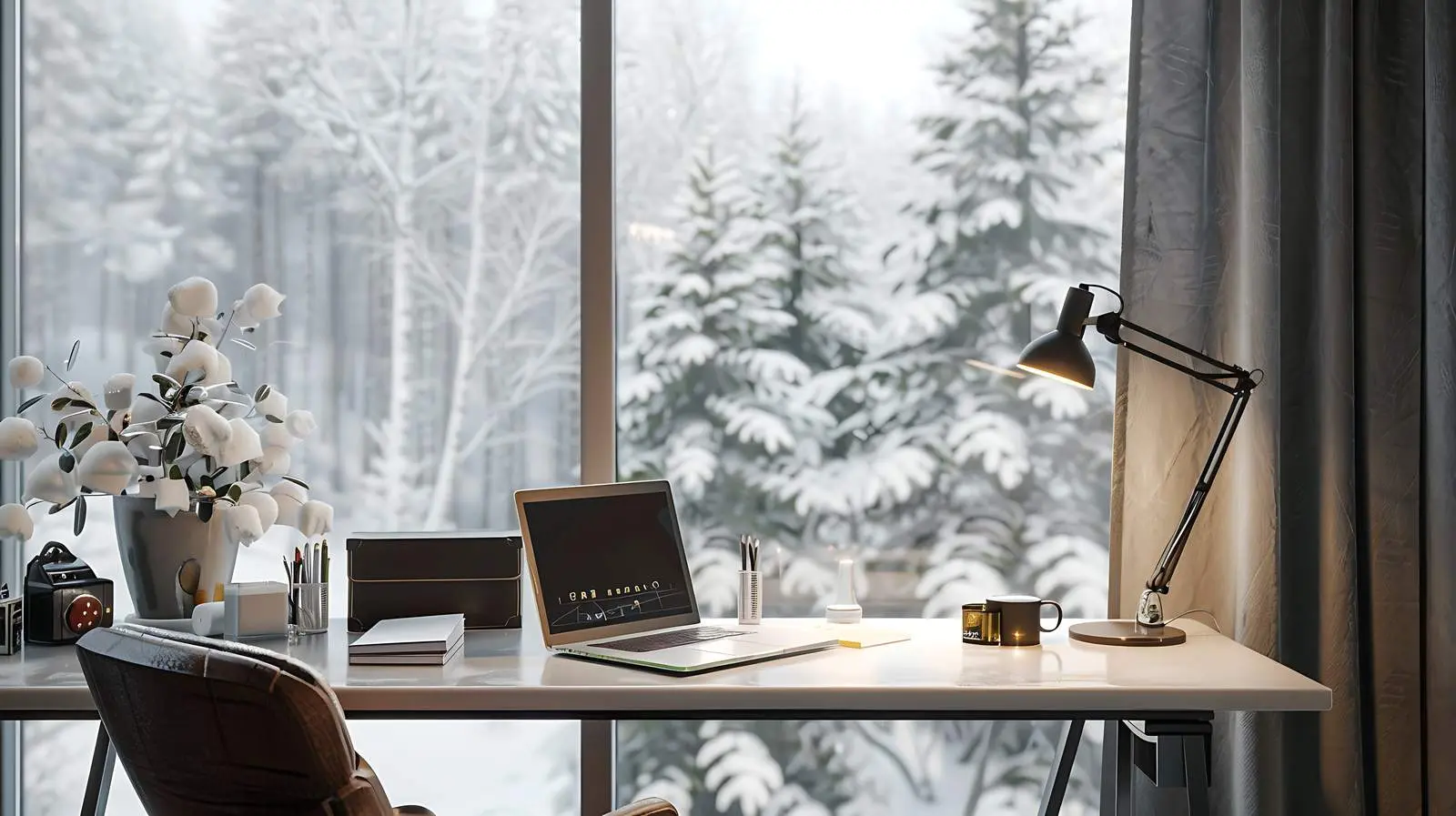 Modern Home Office Workspace with Laptop and Lamp — free download from Dotvec