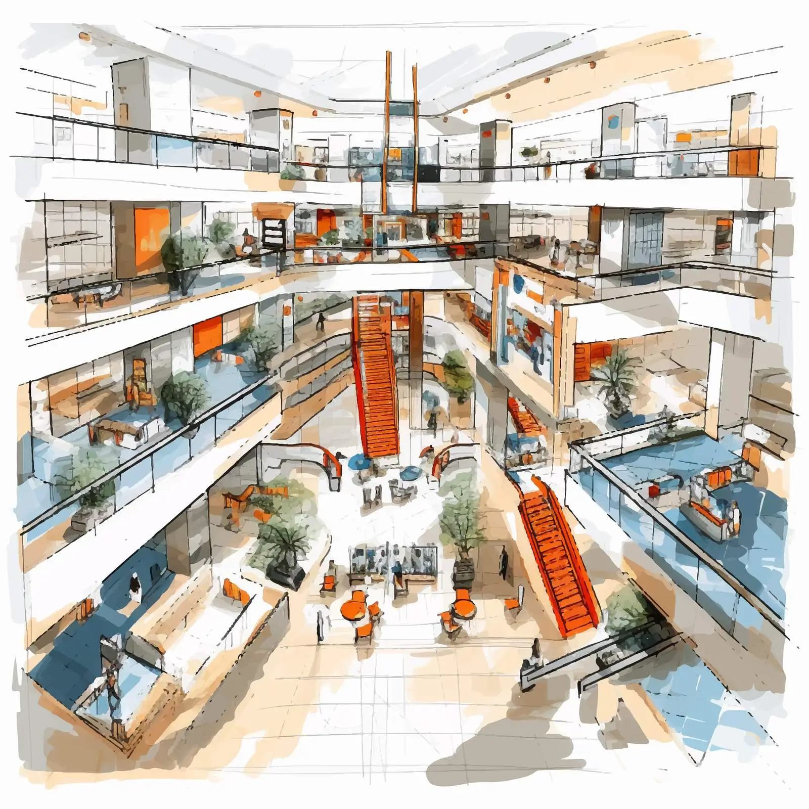 Colorful Top View of Modern Shopping Mall Interior — free download from Dotvec
