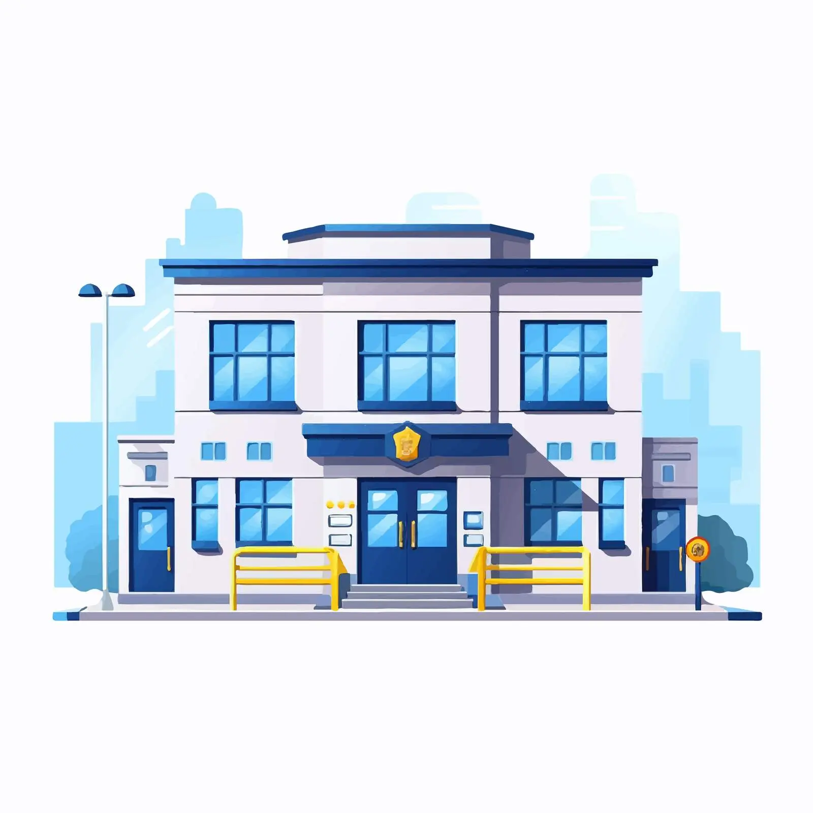Colorful Modern Low-Rise Police Station Front View – free creative architecture image from Dotvec