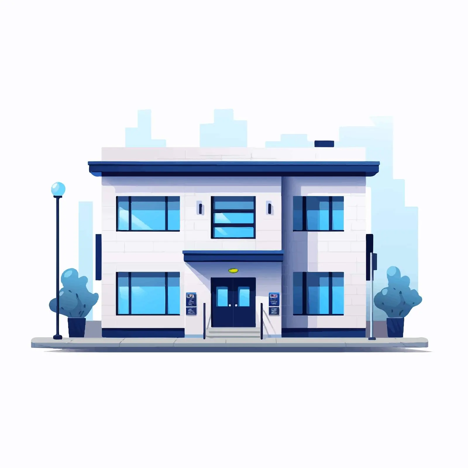 Colorful Modern Low-Rise Police Station Front View — free download from Dotvec