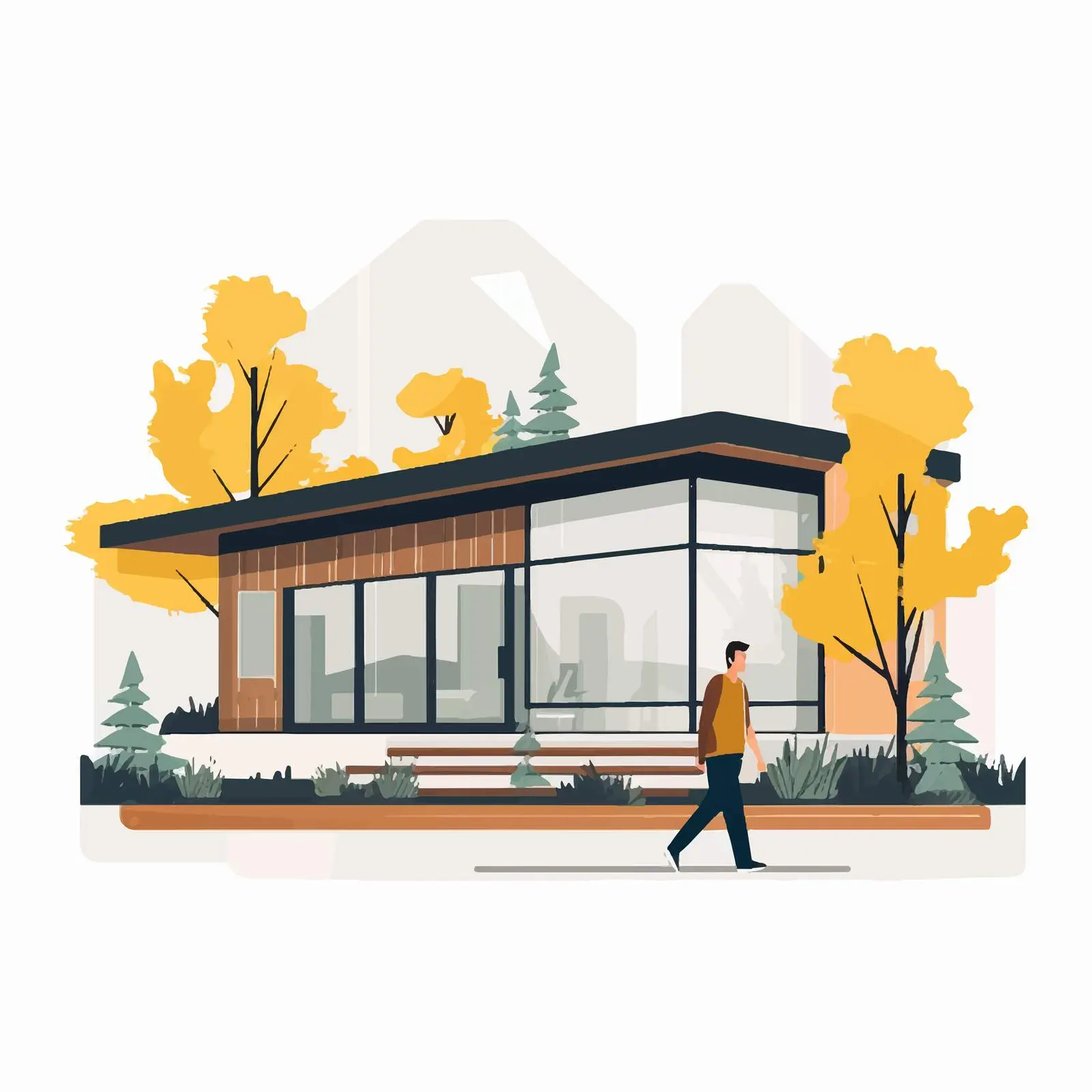 Modern Modular House with Person Outside – free minimalist home image from Dotvec
