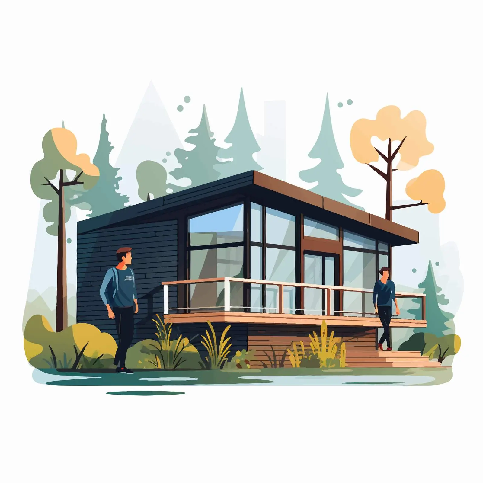 Modern Modular House Exterior with Person – free modular design image from Dotvec