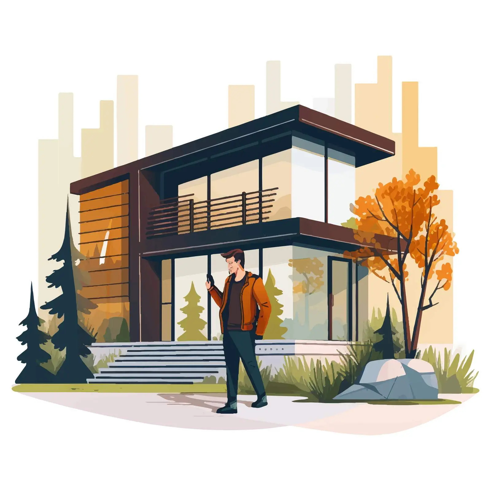 Modern Modular House with Person Outside – free modular design image from Dotvec