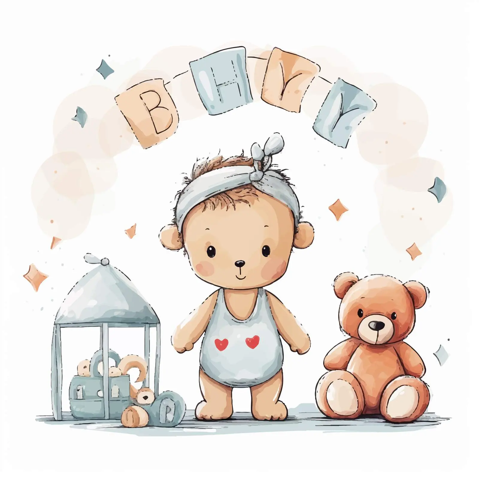 Doodle Style Newborn Baby Card with Toy — free download from Dotvec