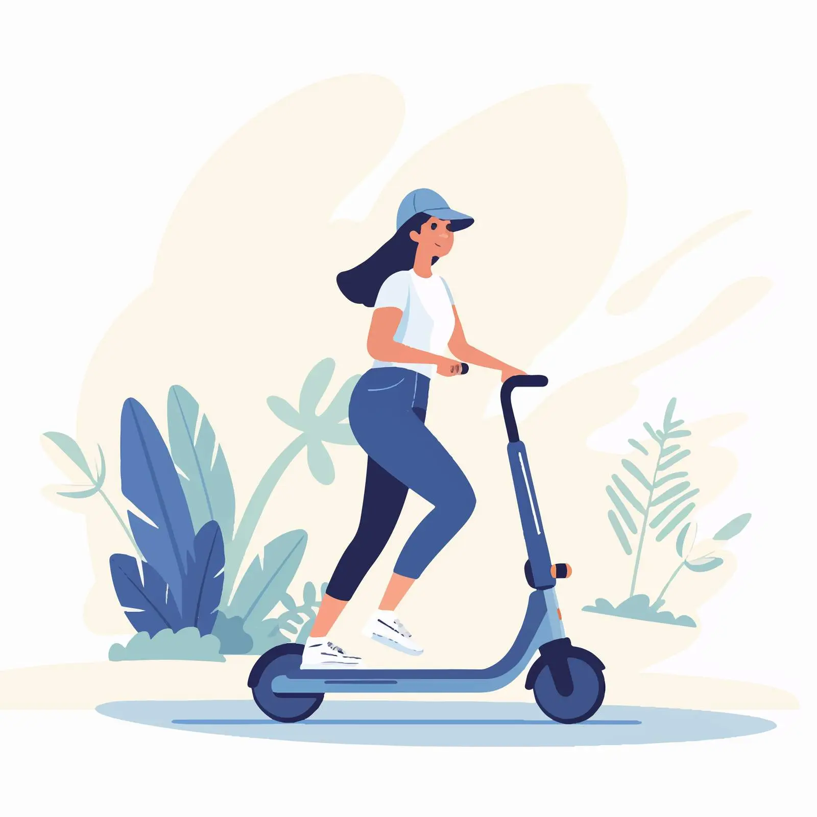 Trendy Young Woman Riding Kick Scooter — free download from Dotvec