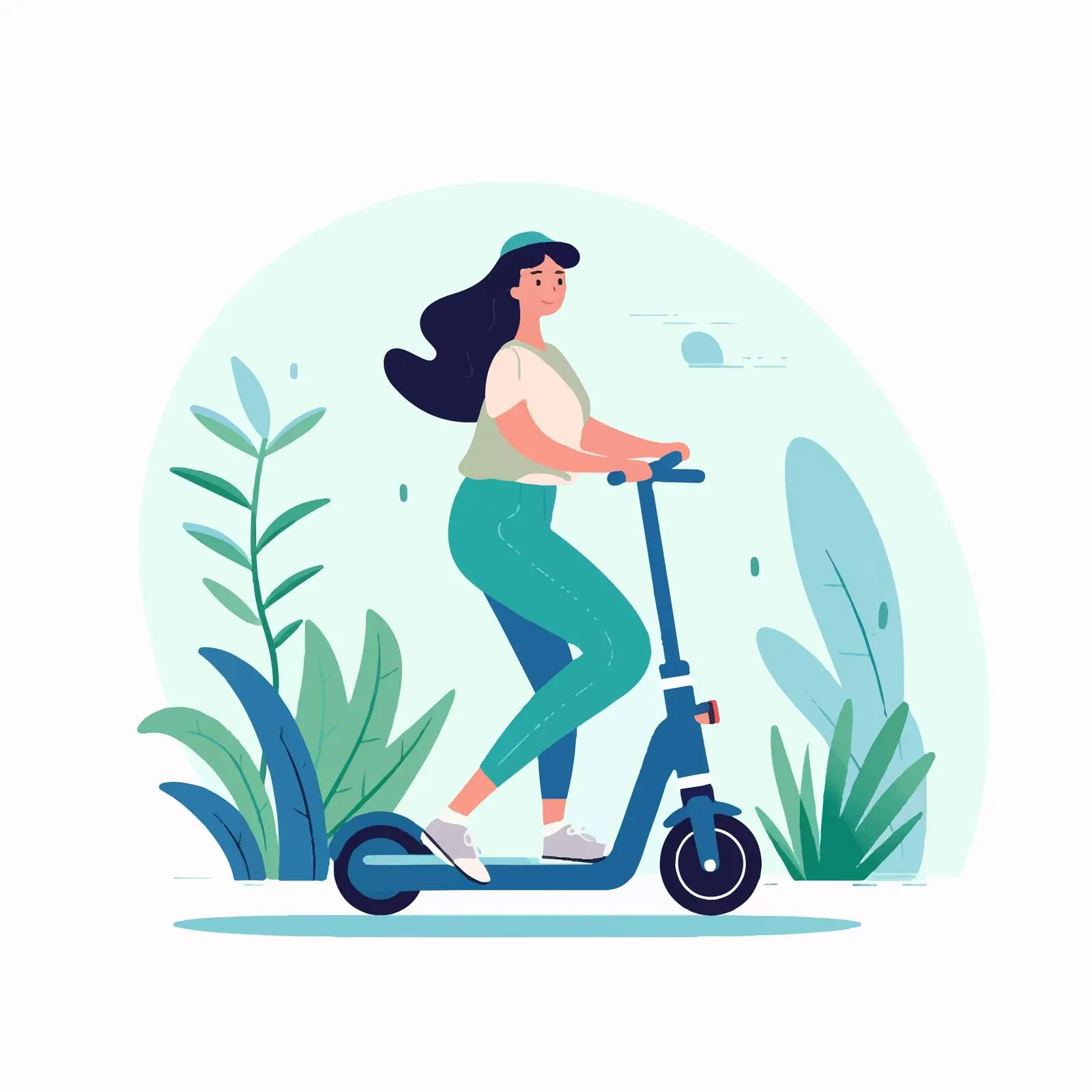 Trendy Young Woman Riding Kick Scooter — free download from Dotvec