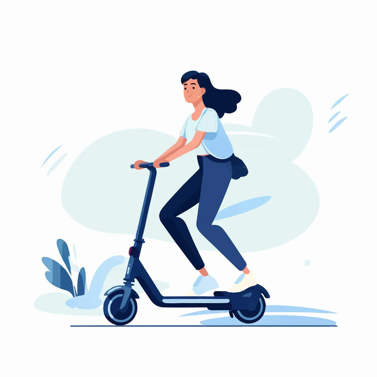 Trendy Young Woman Riding a Kick Scooter — free download from Dotvec