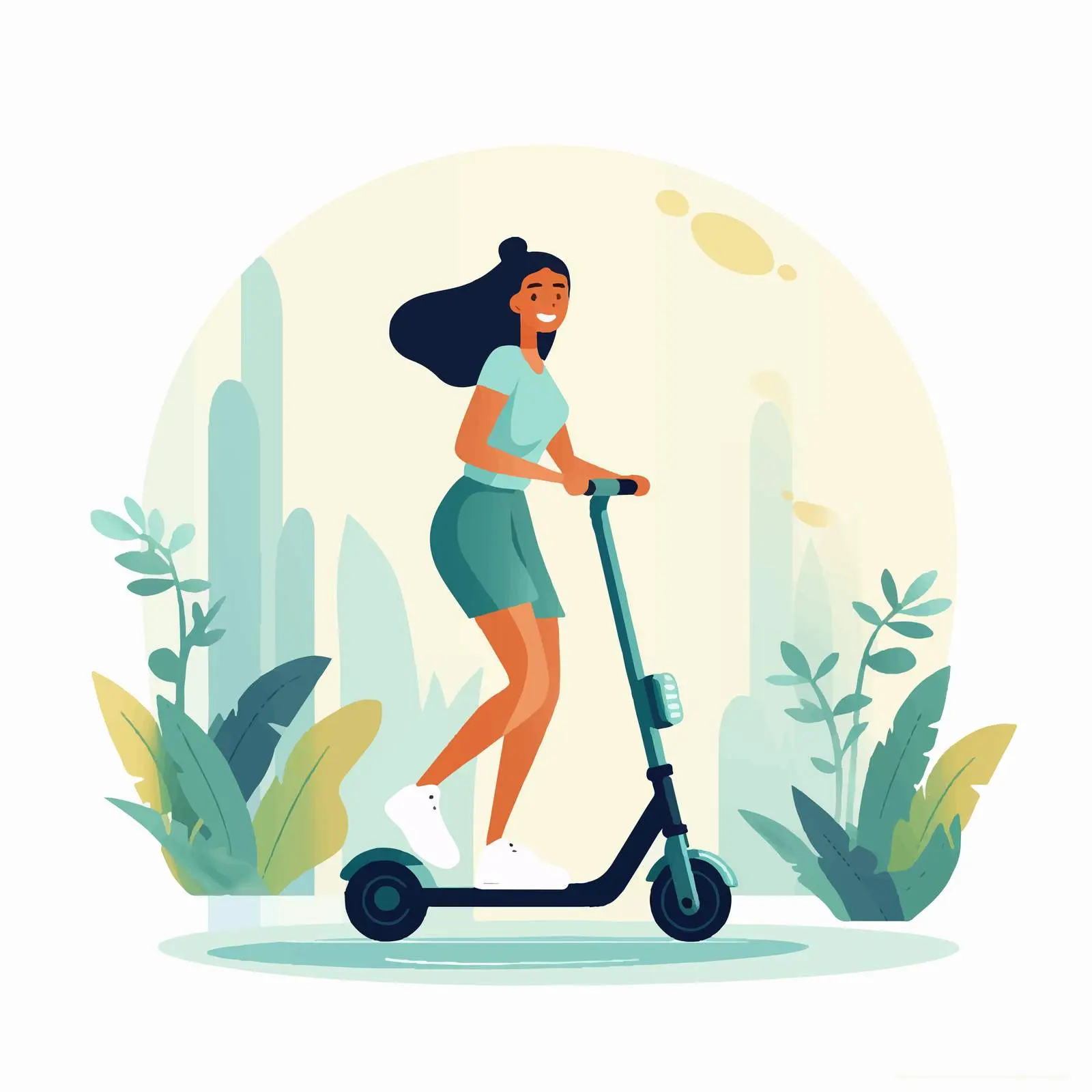 Trendy Young Woman Riding Kick Scooter – free independent image from Dotvec