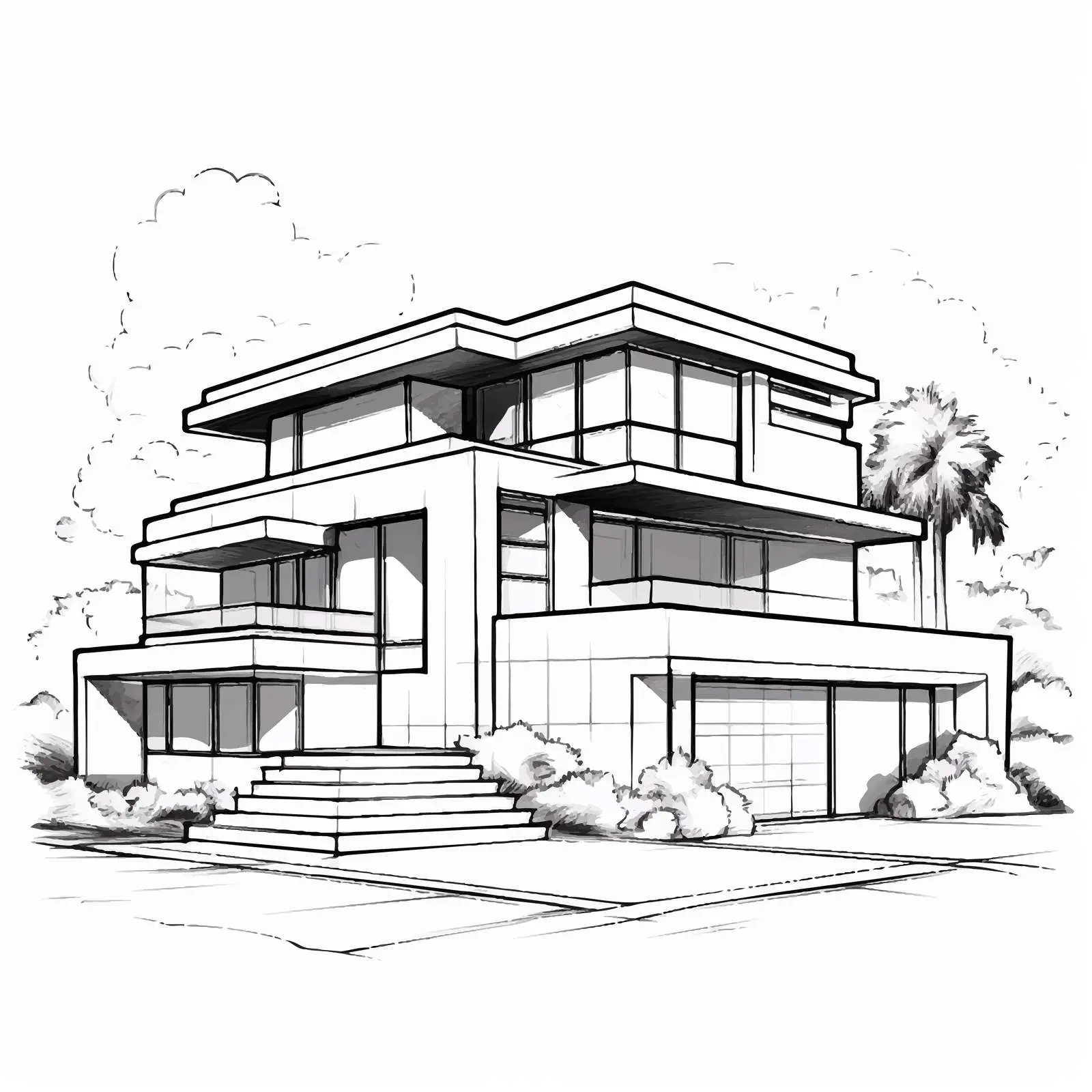 Modern Hand-Drawn Private Residential House Design — free download from Dotvec