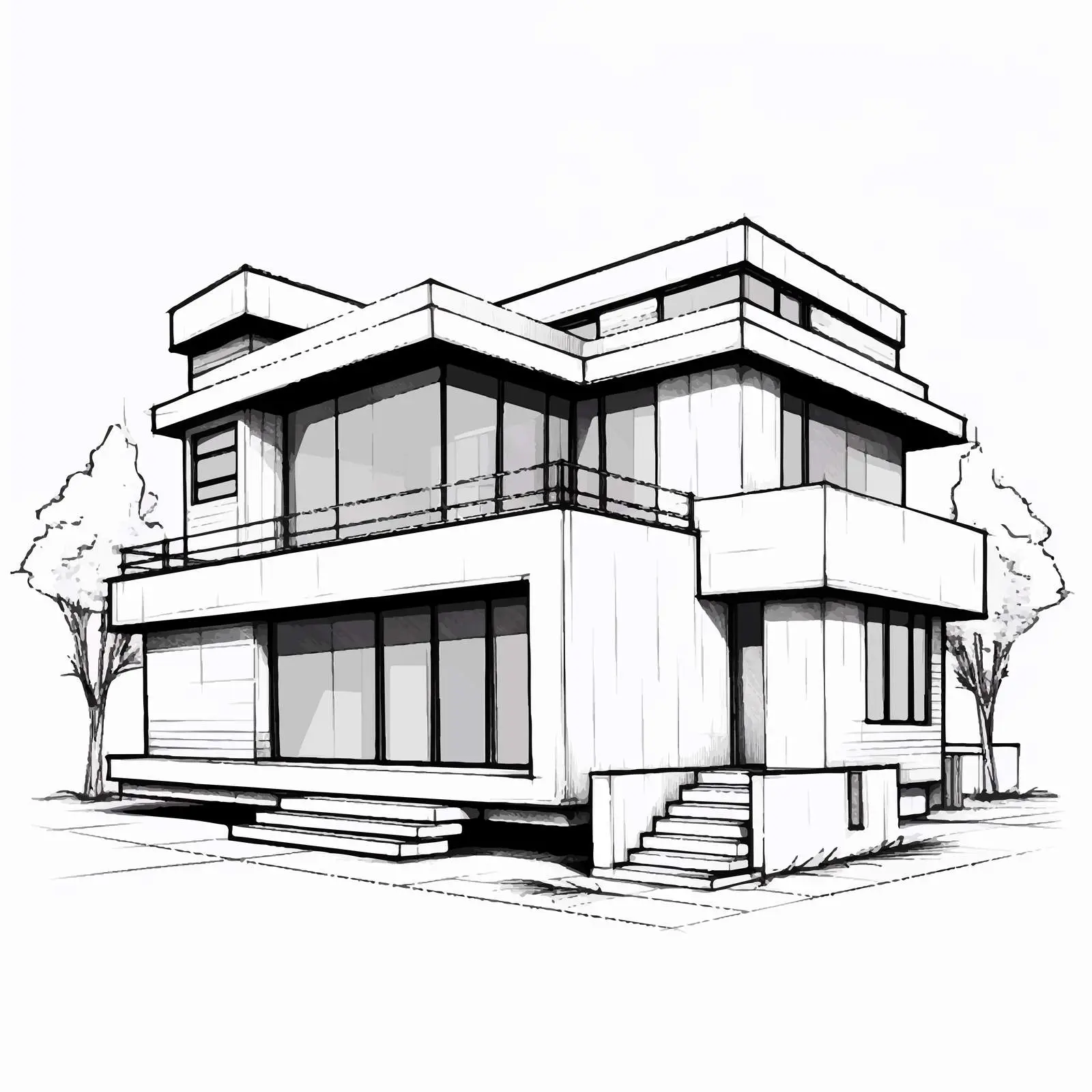Modern Hand-Drawn Private Residential House Vector — free download from Dotvec