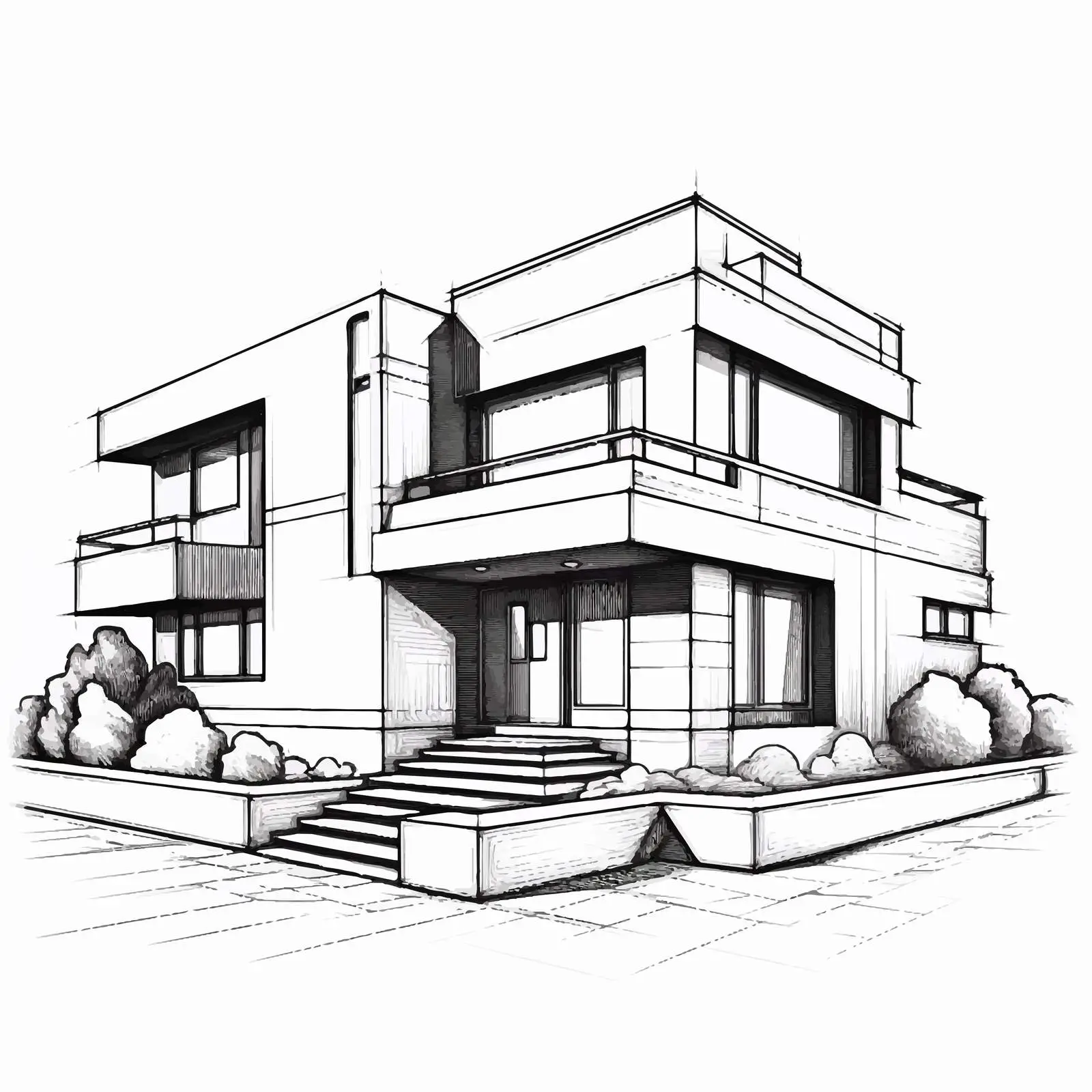 Modern Hand-Drawn Private Residential House Vector — free download from Dotvec