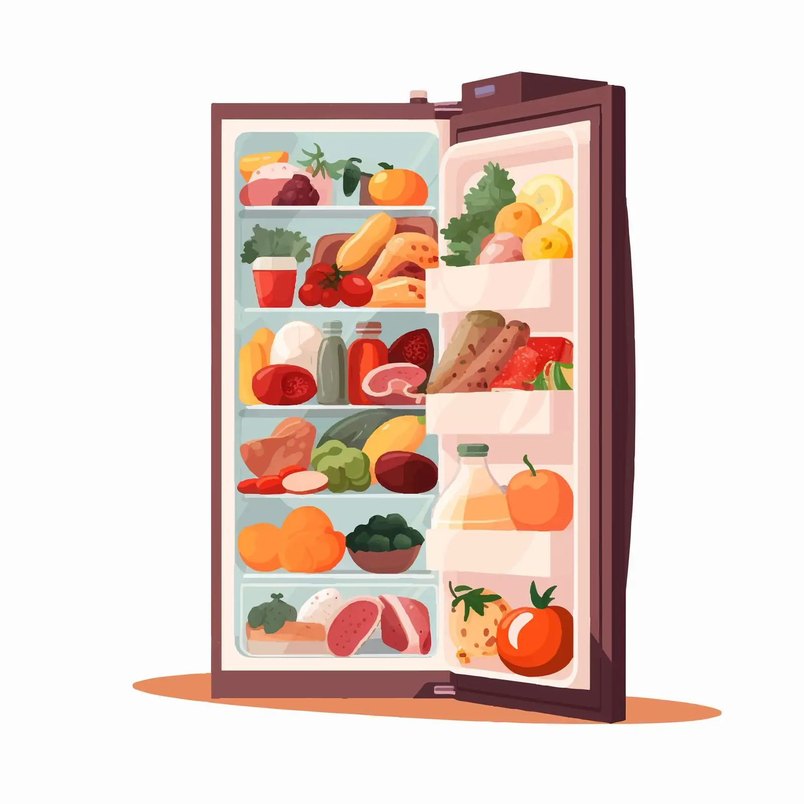 Modern Refrigerator with Open Door and Food Items — free download from Dotvec