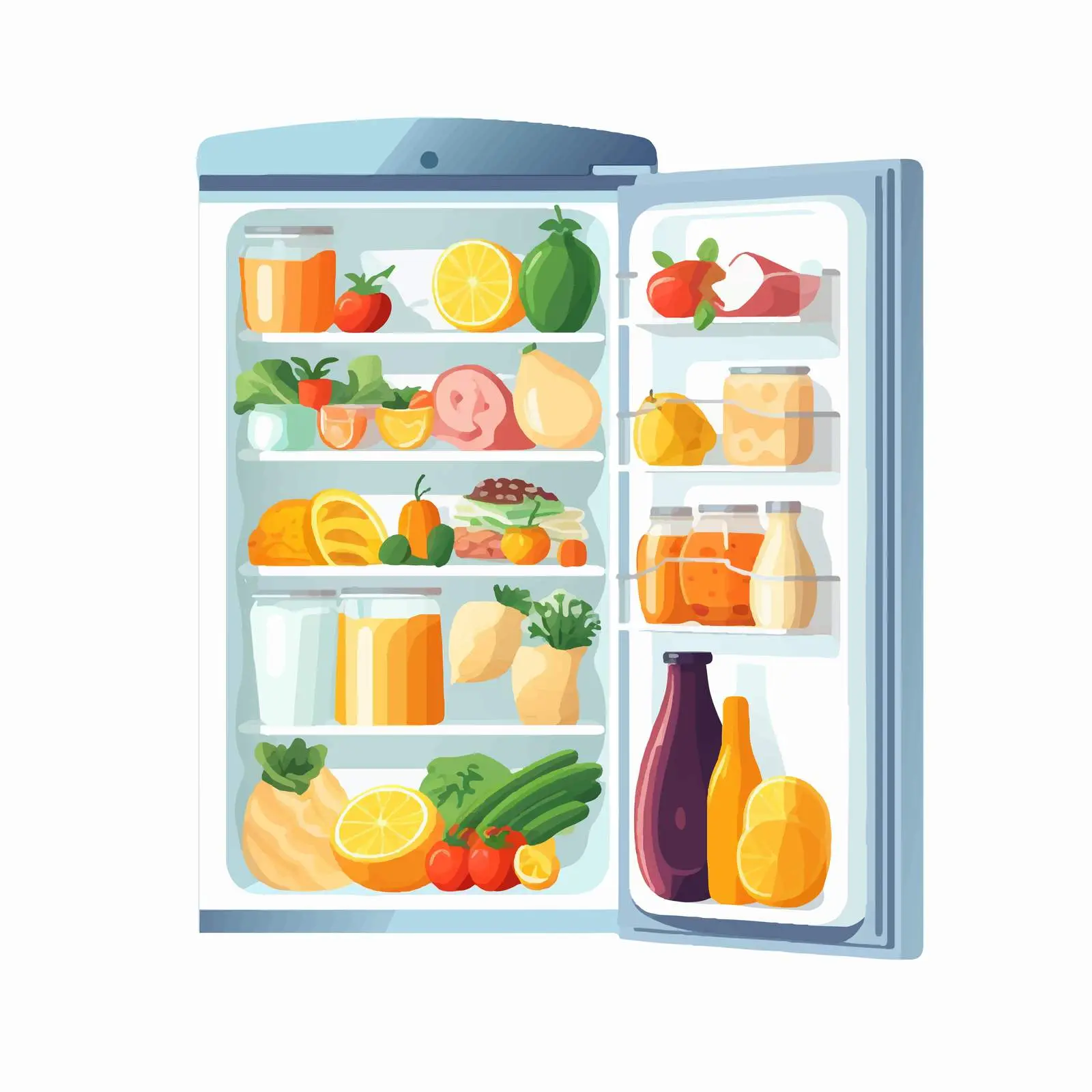 Open Modern Refrigerator Filled with Daily Foods — free download from Dotvec