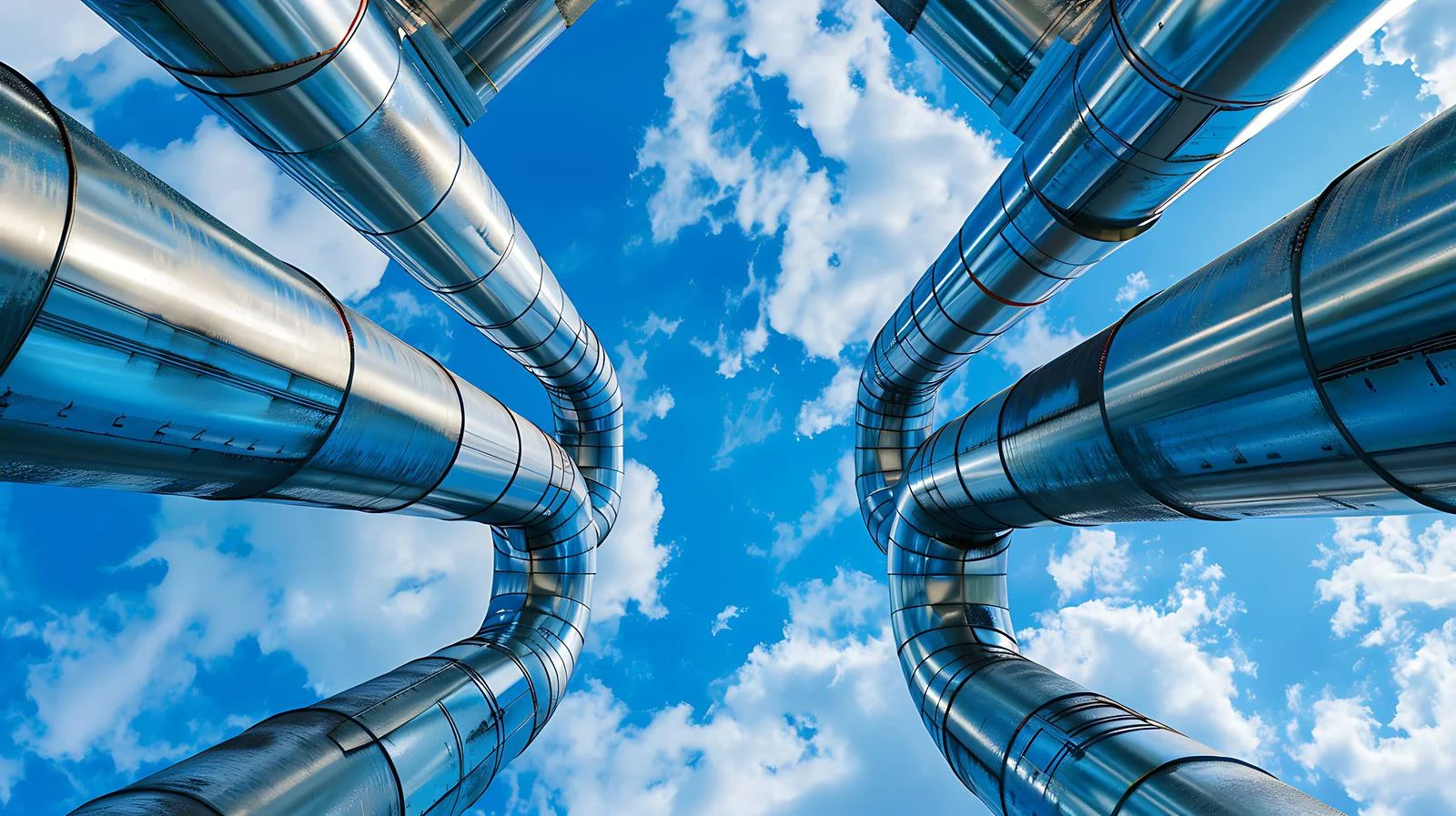 Contemporary industrial steam pipes under clear skies — free download from Dotvec