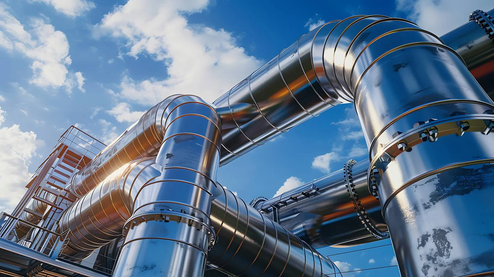 Contemporary Industrial Steam Pipeline Against Sky — free download from Dotvec