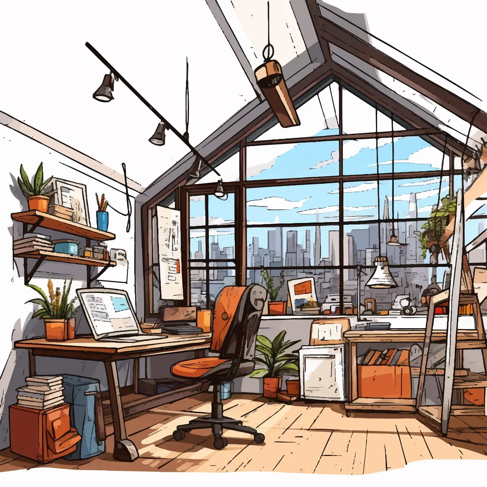 Loft Style Modern Workplace Interior Design — free download from Dotvec