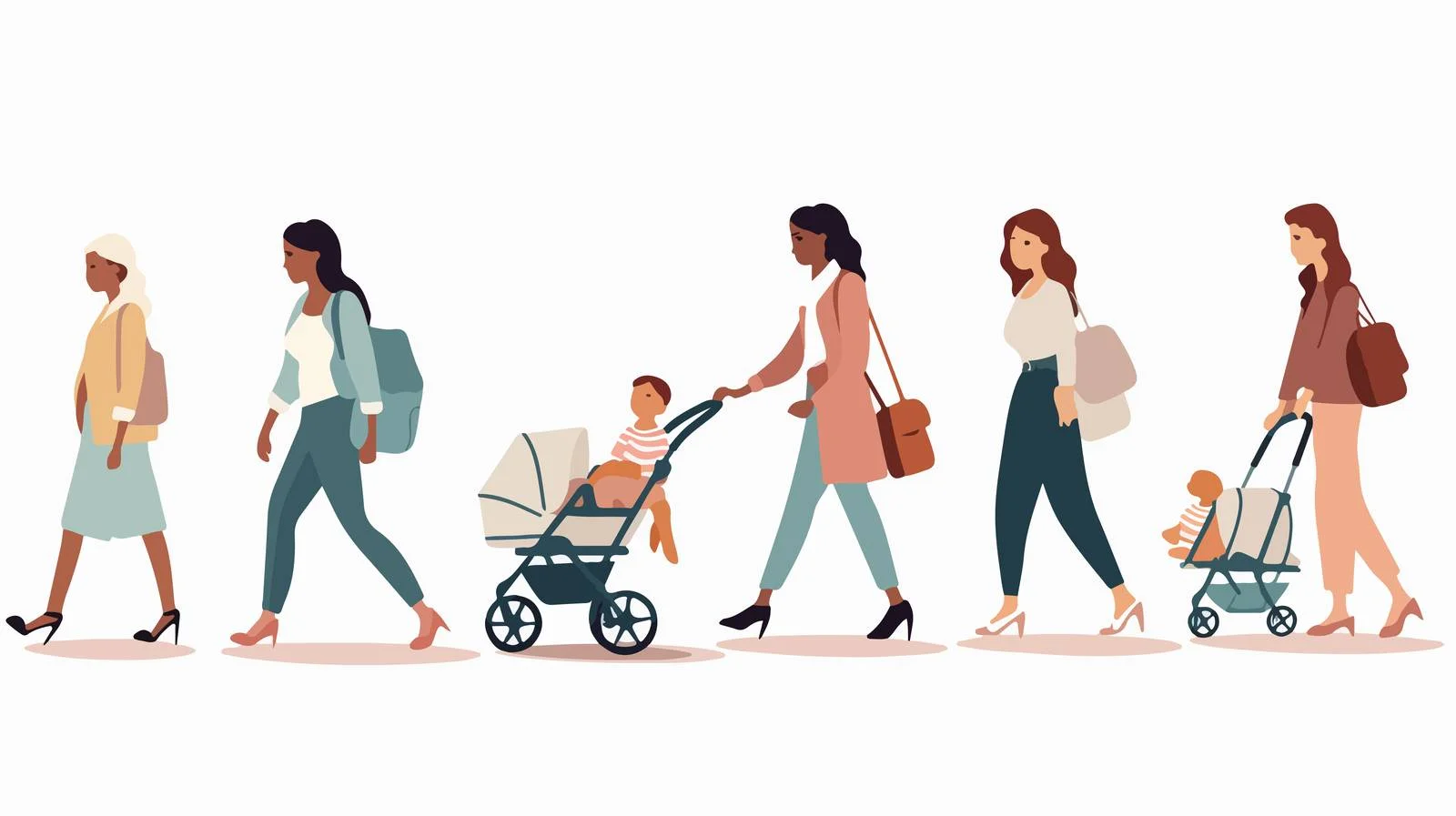 Contemporary Mothers Strolling with Babies in Prams — free download from Dotvec
