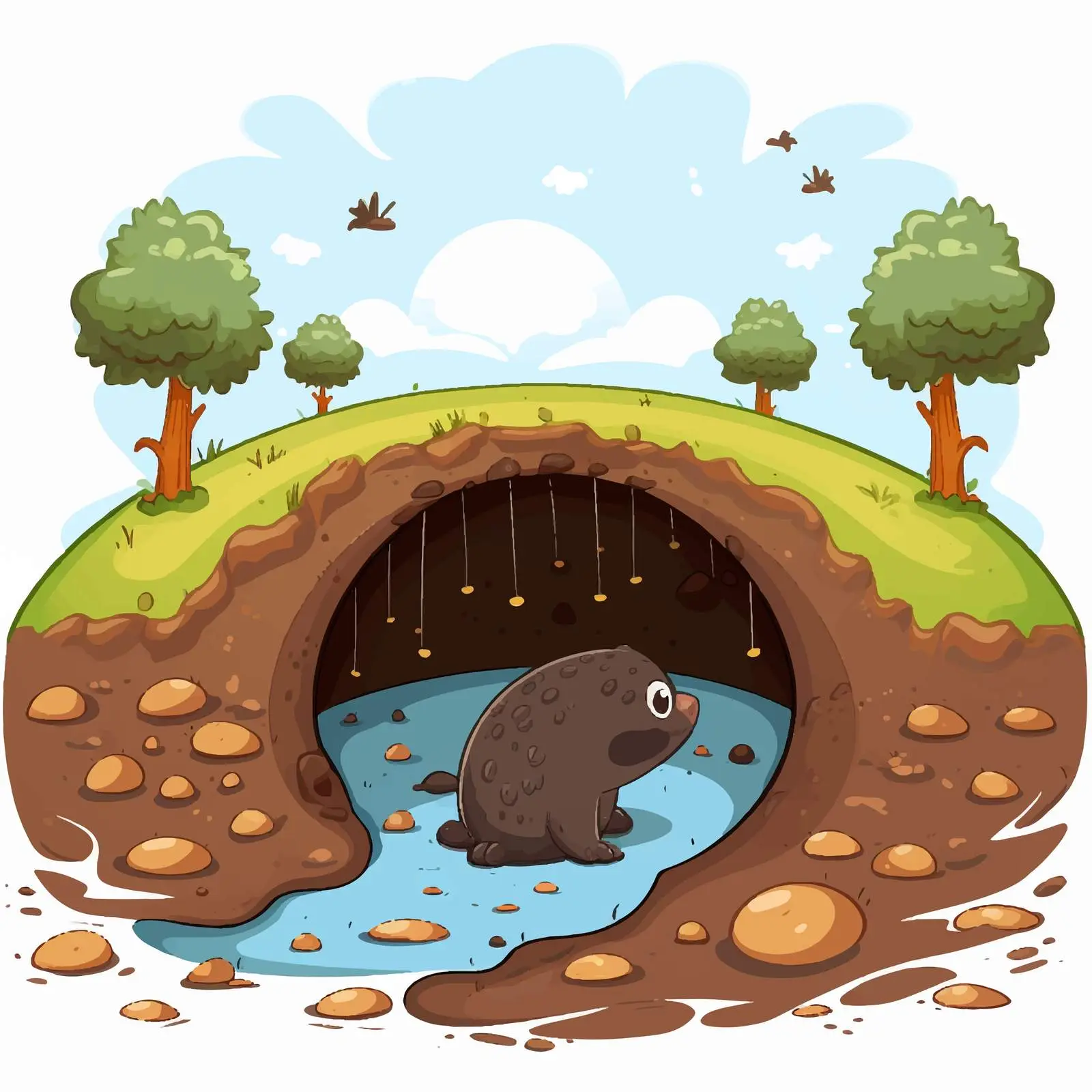 Cartoon Mole Digging Hole in Nature — free download from Dotvec