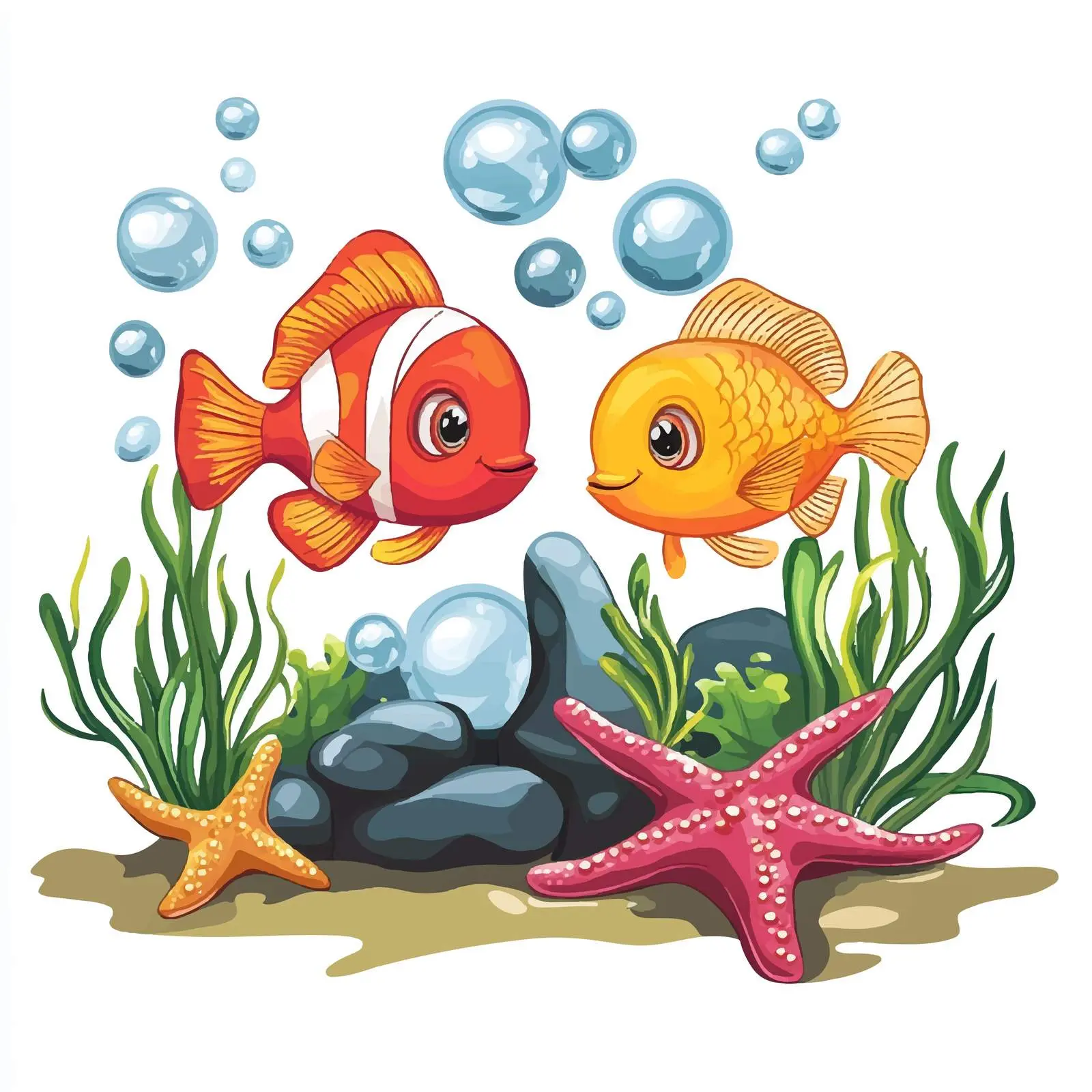 Underwater World with Mollusks and Starfish Vector — free download from Dotvec