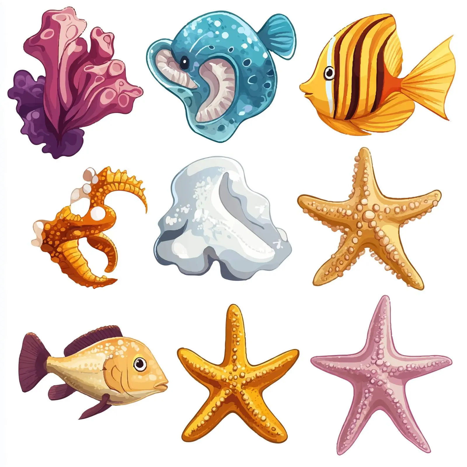 Underwater World with Mollusks and Starfish – free marine biodiversity image from Dotvec