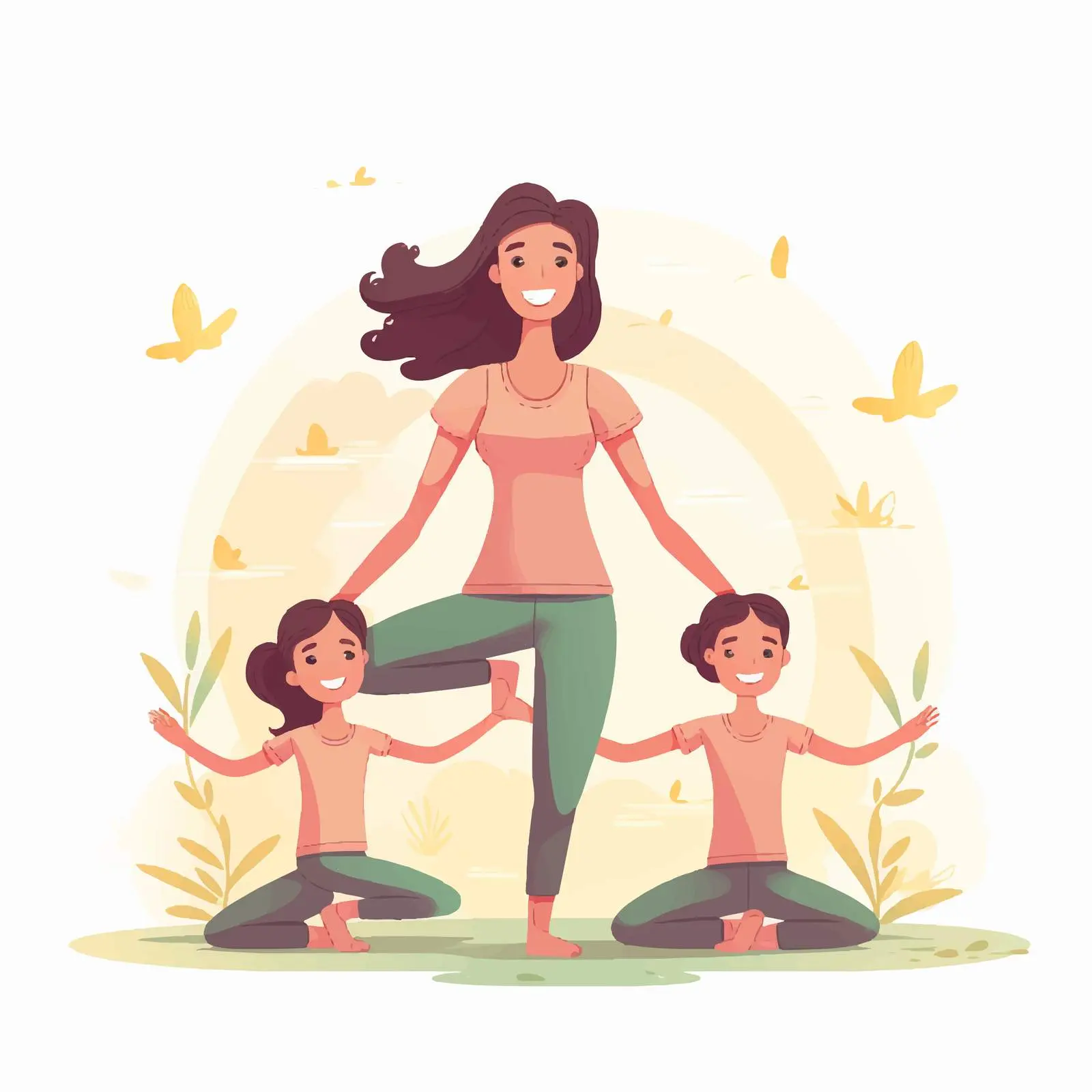 Mother and Children Practicing Yoga Together — free download from Dotvec