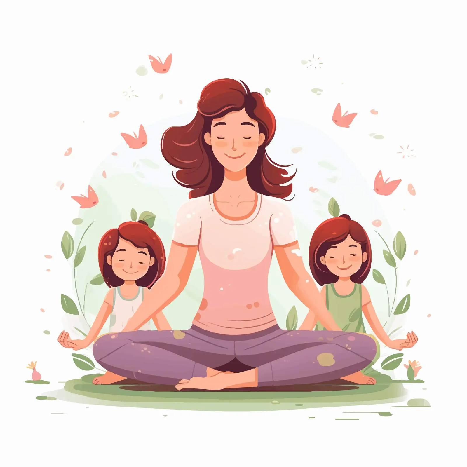 Mom and Children Practicing Yoga Together — free download from Dotvec