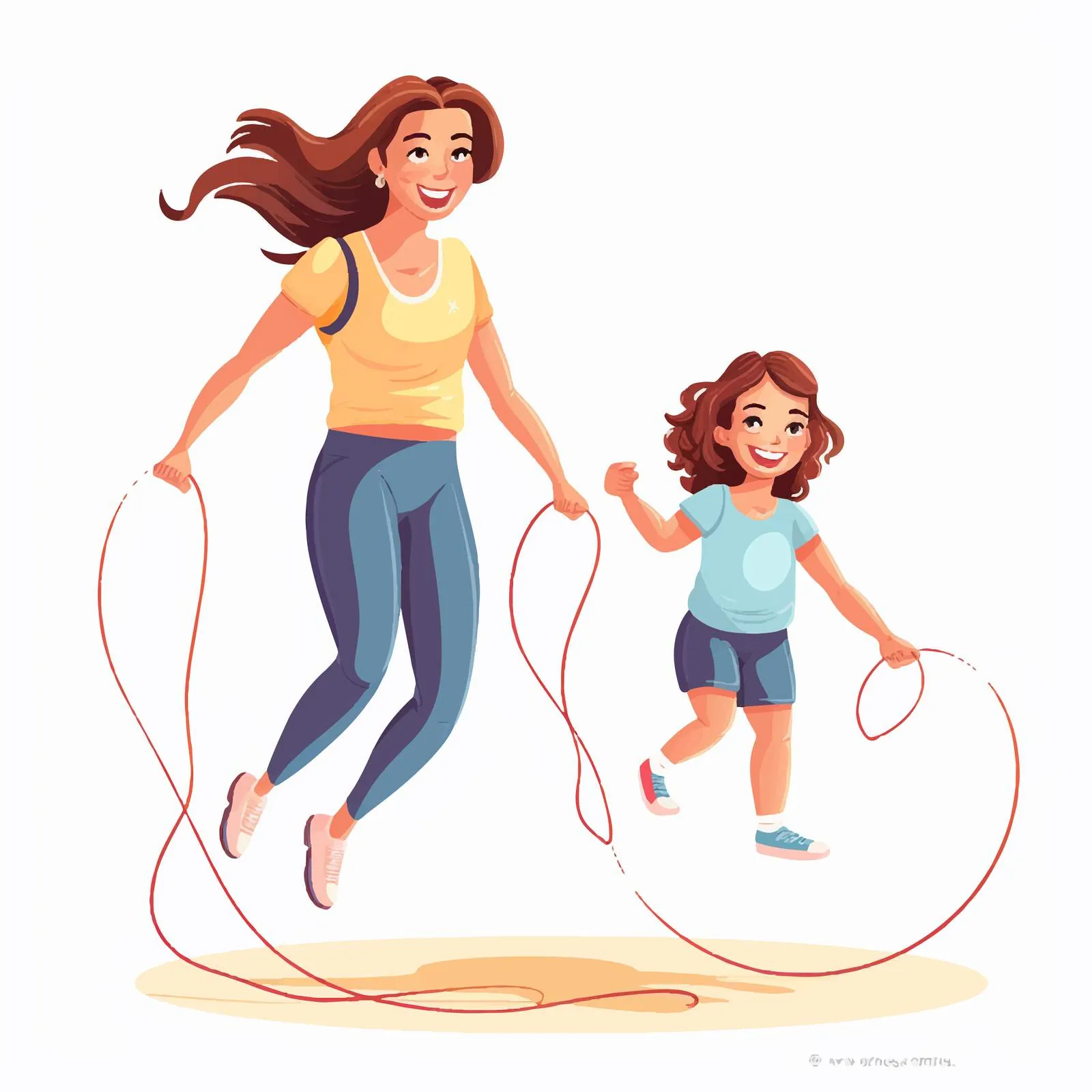 Mom and Daughter Jumping Ropes Together – free skip image from Dotvec
