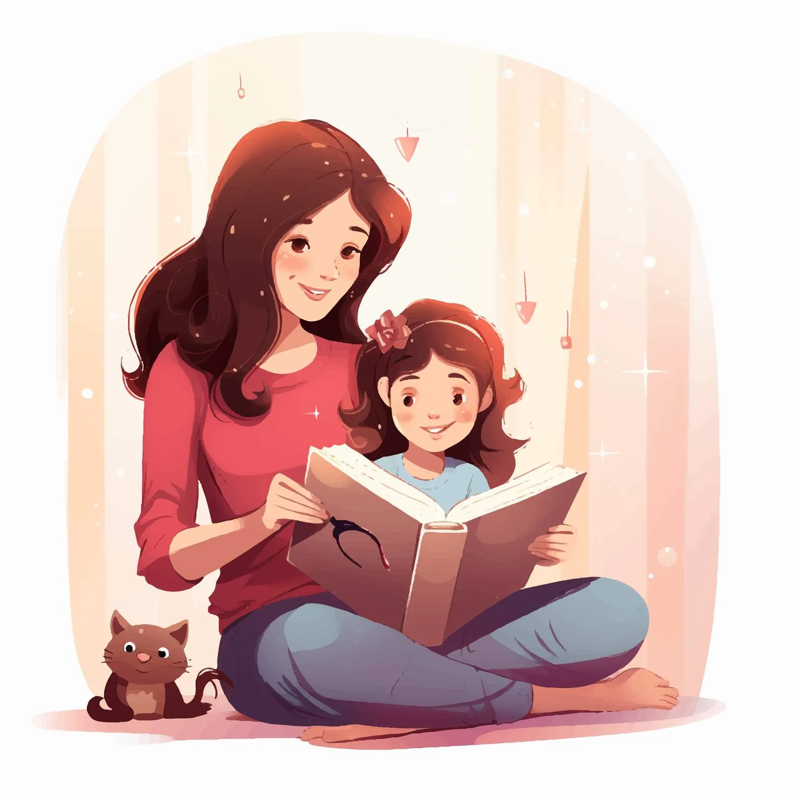 Mom and Daughter Reading Together on Floor — free download from Dotvec